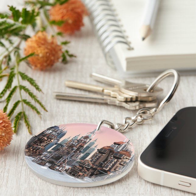 Futuristic Fantasy City Sci Fi Skyline Art Key Ring (Front Right)