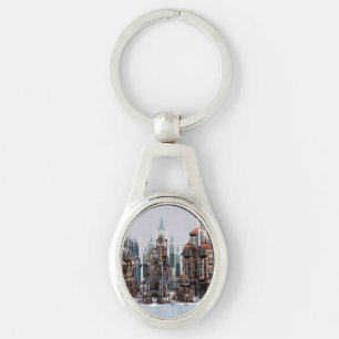 Futuristic Fantasy City Sci Fi Skyline Art Key Ring