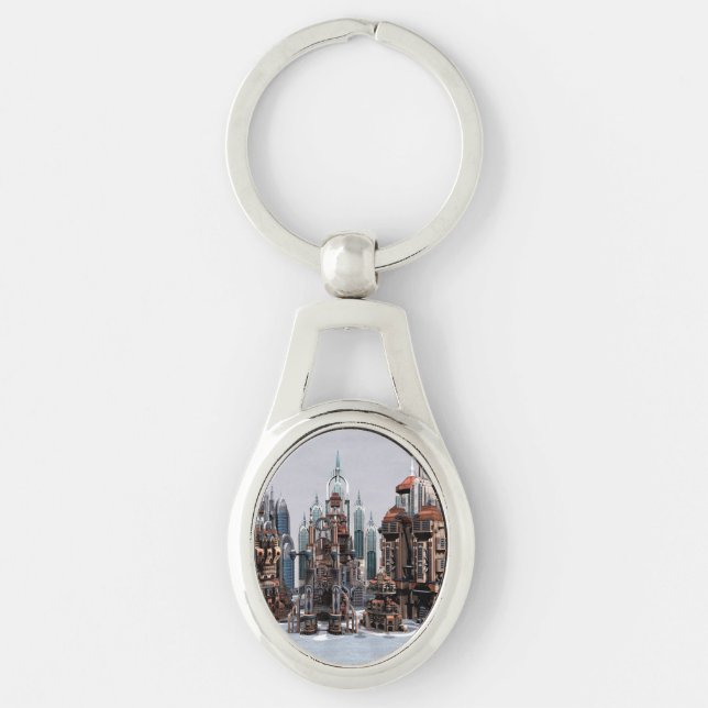 Futuristic Fantasy City Sci Fi Skyline Art Key Ring (Front)