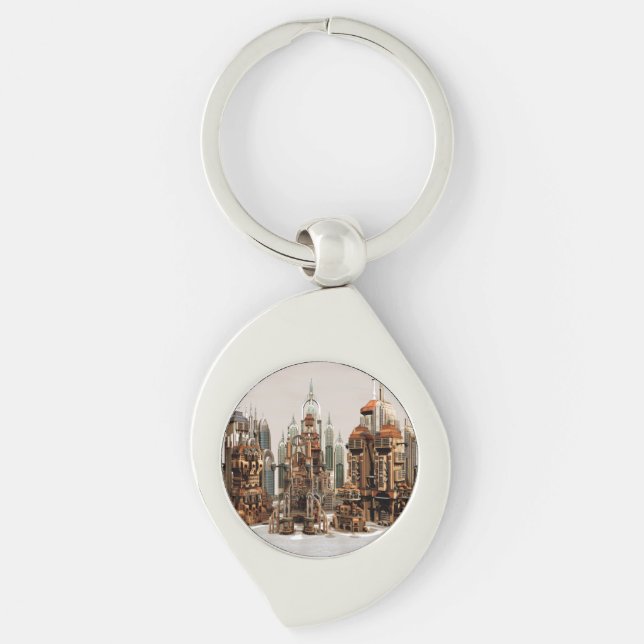 Futuristic Fantasy City Sci Fi Skyline Art Key Ring (Front)