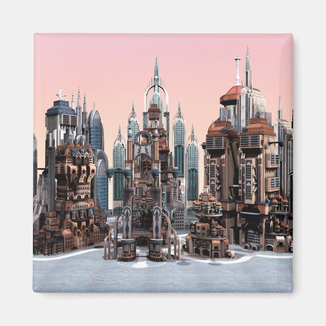 Futuristic Fantasy City Sci Fi Skyline Art Magnet (Front)