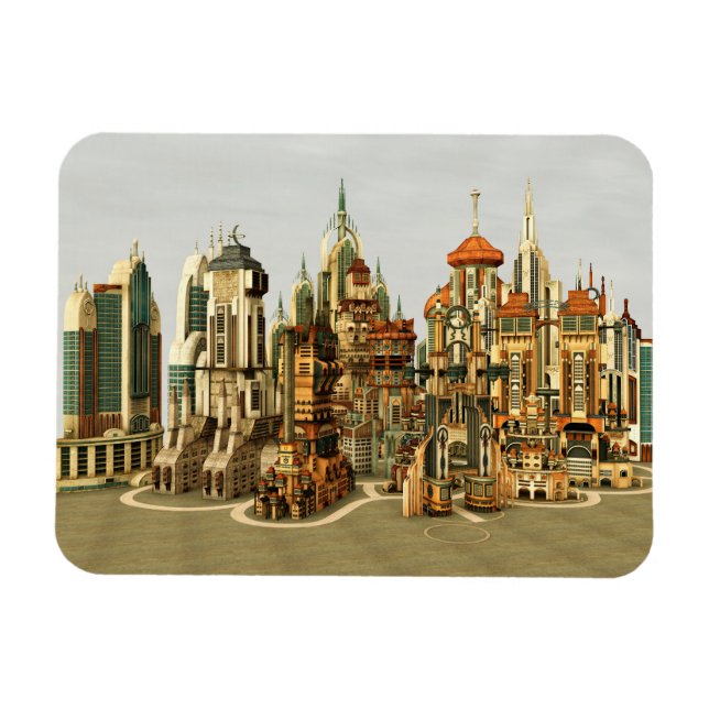 Futuristic Fantasy City Sci Fi Skyline Art Magnet (Horizontal)