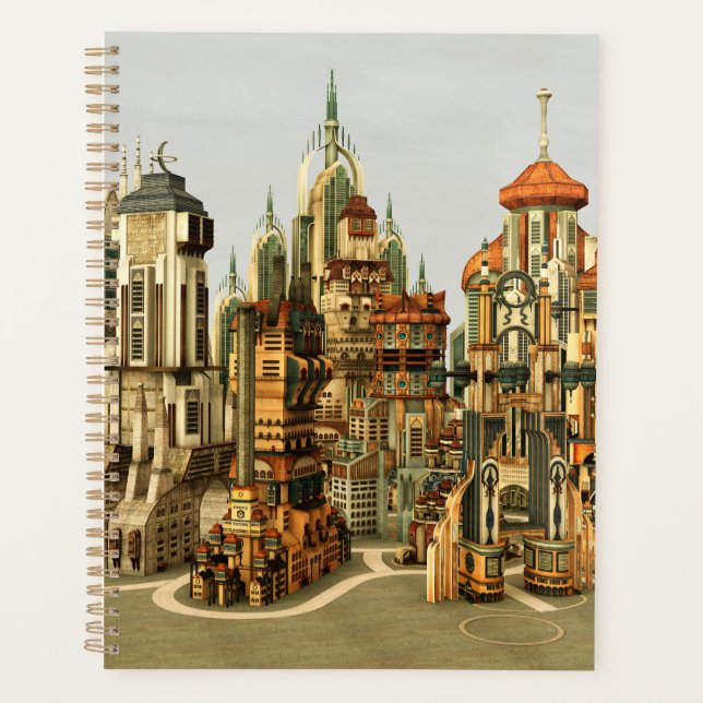 Futuristic Fantasy City Sci Fi Skyline Art Planner (Front)