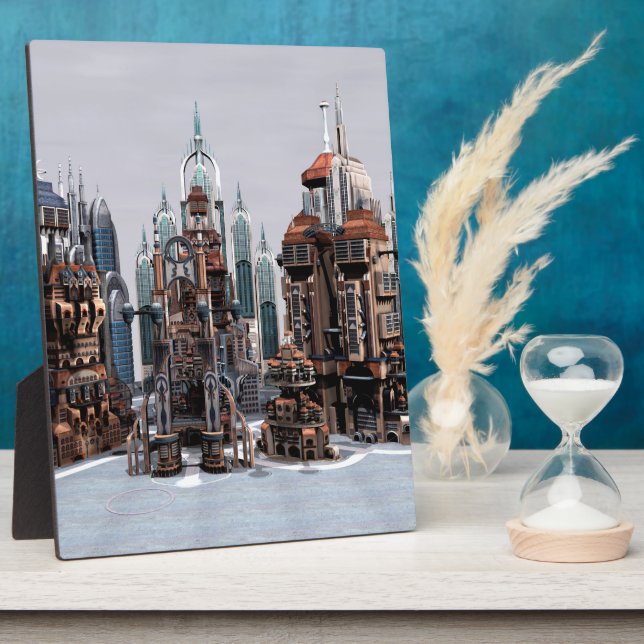 Futuristic Fantasy City Sci Fi Skyline Art Plaque (Side)