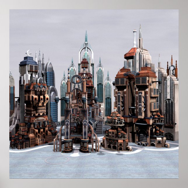 Futuristic Fantasy City Sci Fi Skyline Art Poster (Front)