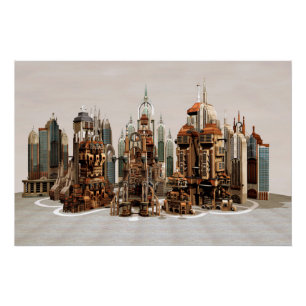 Futuristic Fantasy City Sci Fi Skyline Art Poster