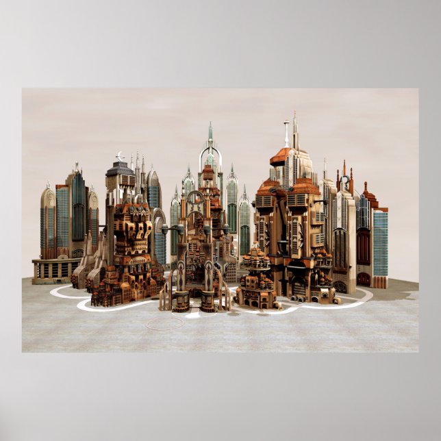 Futuristic Fantasy City Sci Fi Skyline Art Poster (Front)