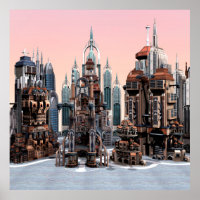 Futuristic Fantasy City Sci Fi Skyline Art