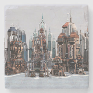 Futuristic Fantasy City Sci Fi Skyline Art Stone Coaster