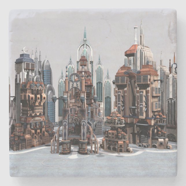 Futuristic Fantasy City Sci Fi Skyline Art Stone Coaster (Front)