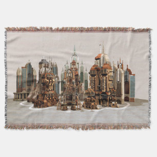 Futuristic Fantasy City Sci Fi Skyline Art Throw Blanket