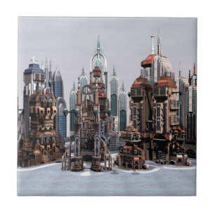 Futuristic Fantasy City Sci Fi Skyline Art Tile