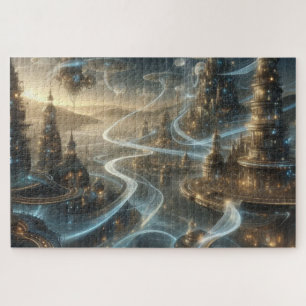 Futuristic Fantasy Space City Streams Jigsaw Puzzle