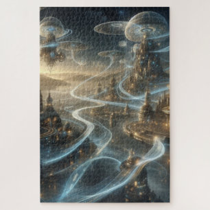 Futuristic Fantasy Space City Streams Jigsaw Puzzle