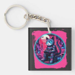 Futuristic Feline Tech Key Ring