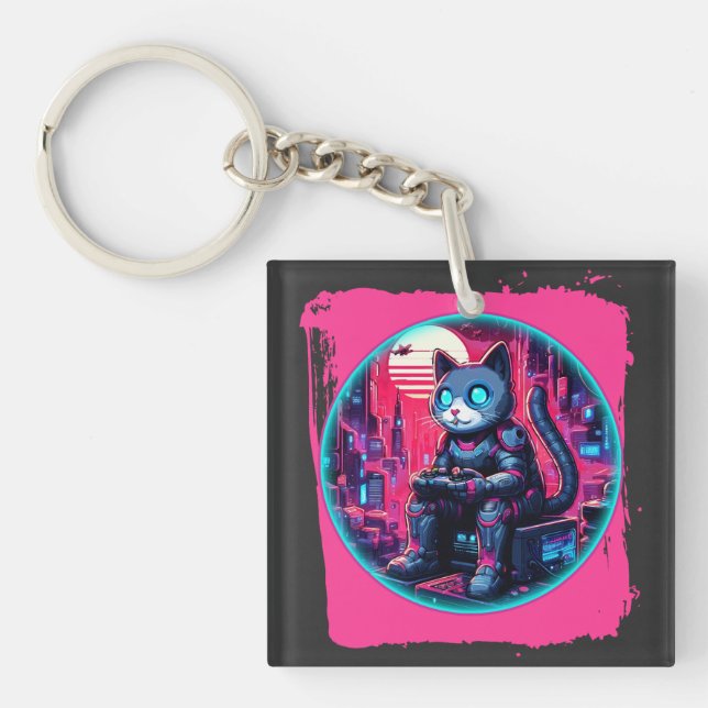 Futuristic Feline Tech Key Ring (Front)