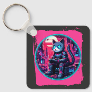 Futuristic Feline Tech Key Ring