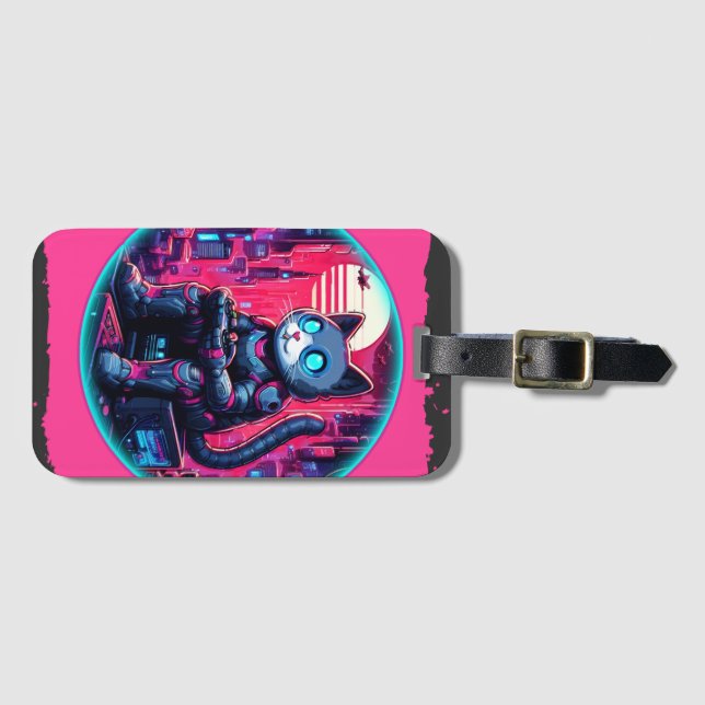 Futuristic Feline Tech Luggage Tag (Front Horizontal)