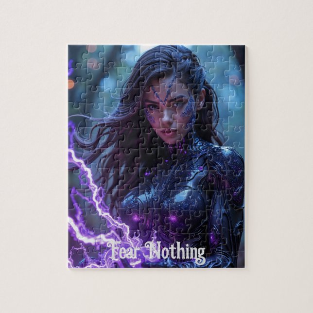 Futuristic female lightening warrior poster jigsaw puzzle (Vertical)