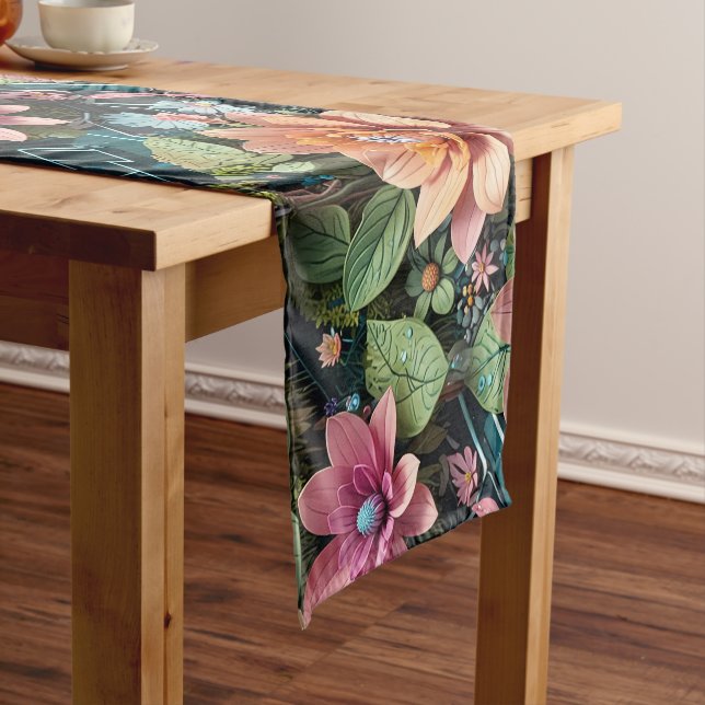 Futuristic floral landscapes pattern design medium table runner (In Situ)