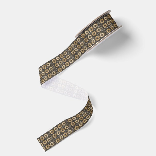 Futuristic floral pattern design grosgrain ribbon (Front+Back)
