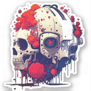 Futuristic Floral Skull & Robot Fusion