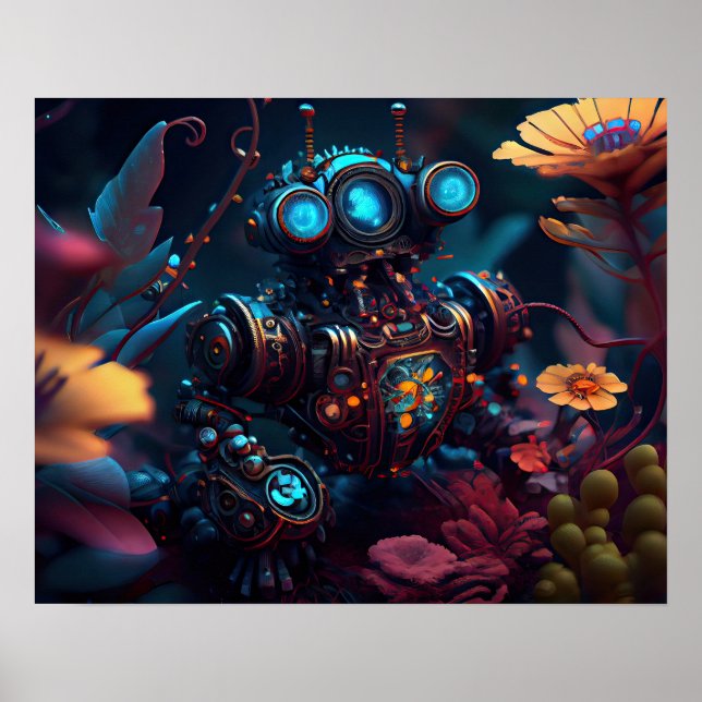 Futuristic Flowers Robot Poster (Front)