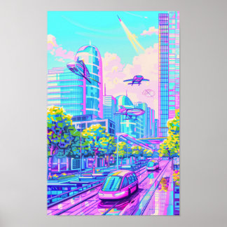 Futuristic Flying Cars Landscape Poster