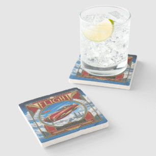 Futuristic Flying Red Car Art Nouveau Stone Coaster