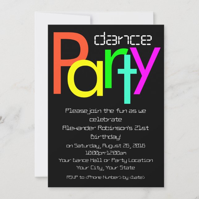 Futuristic Fun 5x7 Dance Party Invitation (Front)