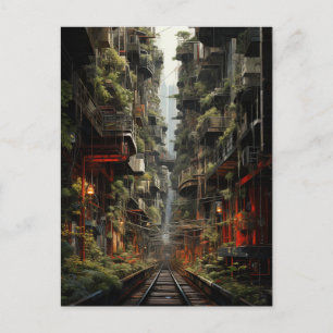 Futuristic Fusion of Manhattan and Bangkok Postcard