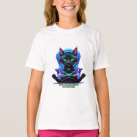 Futuristic gamer cat with joystick and feline atti