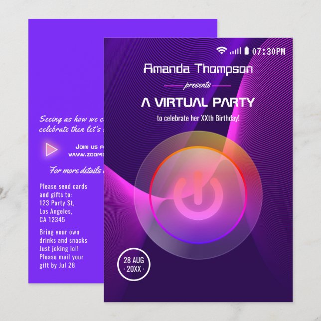 Futuristic Geometric Virtual Birthday Party Invitation (Front/Back)