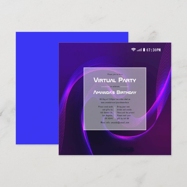 Futuristic Geometric Virtual Birthday Party Invitation (Front/Back)