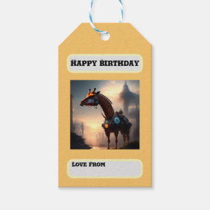Futuristic Giraffe Robot, Birthday Gift Tags