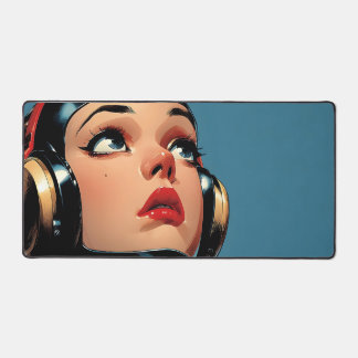 Futuristic Girl Portrait – Retro Pop Art Desk Mat