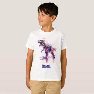 Futuristic Glitch T-Rex Dinosaur  With Kids Name T-Shirt