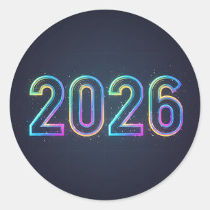 Futuristic glowing 2026 numbers with neon light   classic round sticker