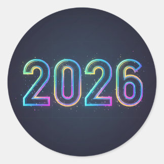 Futuristic glowing 2026 numbers with neon light   classic round sticker