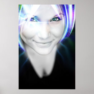 Futuristic Glowing Hair Woman Poster