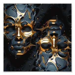 Futuristic Gold & Black Abstract Face Art Photo Print