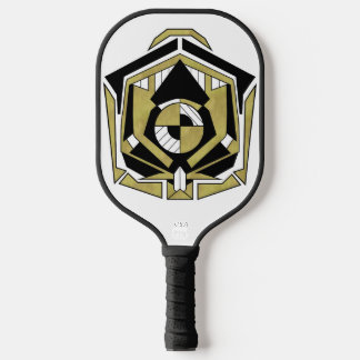 Futuristic Gold Black Geometric Cybernetic Abstrac Pickleball Paddle