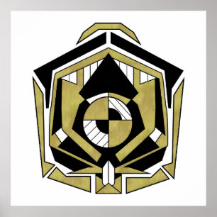 Futuristic Gold Black Geometric Cybernetic Abstrac Poster