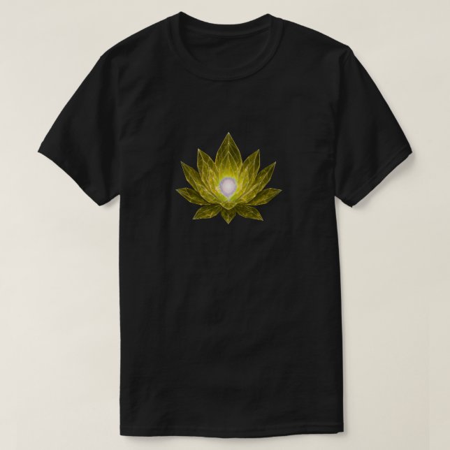 Futuristic Golden Crystal Lotus • Sci-Fi Energy T-Shirt (Design Front)