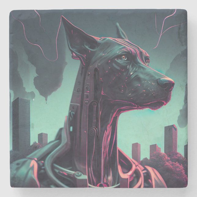 Futuristic Great Dane The Robotic Companion Stone Coaster (Front)