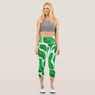 Futuristic Green Abstract Shapes Capri Leggings