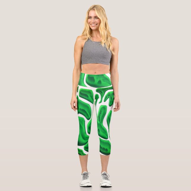 Futuristic Green Abstract Shapes      Capri Leggings (Front)