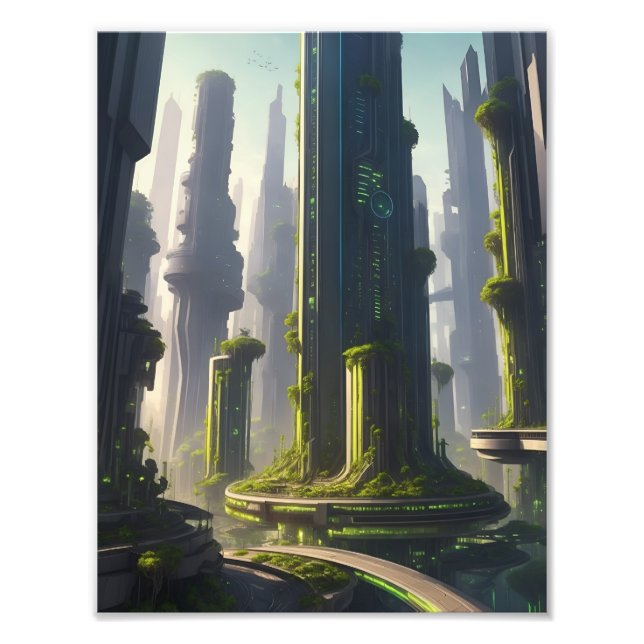 futuristic green  city photo print (Front)