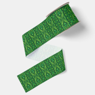 Futuristic green leafy abstract pattern grosgrain ribbon