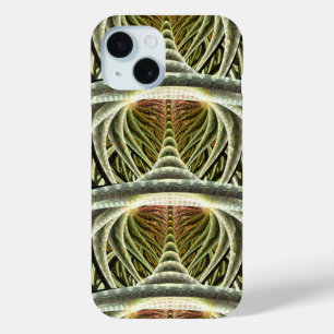 Futuristic Green, White and Orange Abstract iPhone 15 Case